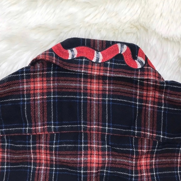 GUCCI Flannel Button Up Shirt - Embroidered Snake Pattern - Made in Italy - Picture 6 of 7